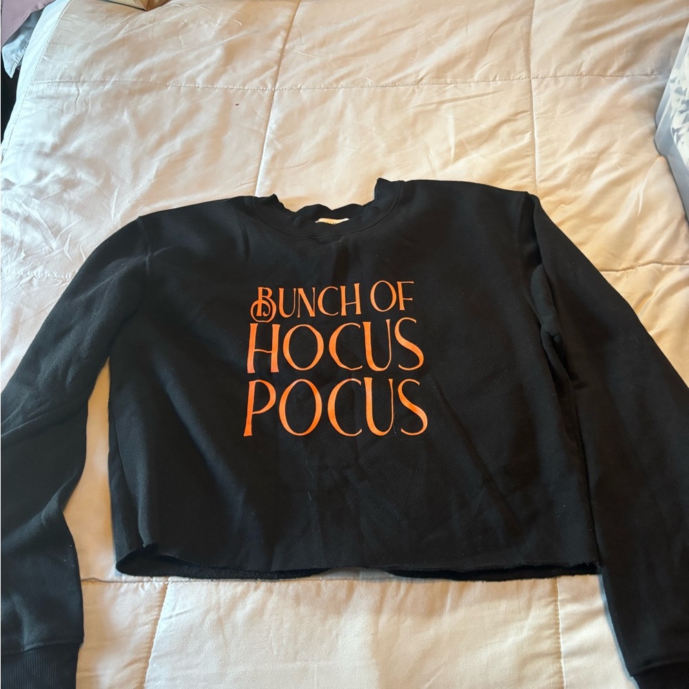 Black Cropped Sweatshirt with Orange Print
